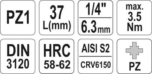 Yato bithegy dugófejjel, 1/4 col - CrV - PZ1