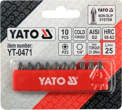 Yato bithegy készlet 10 részes PZ2 x 25 mm