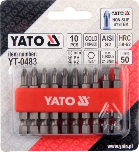 Yato bithegy készlet 10 részes 50 mm (PH1 - PH2 - PZ1 - PZ2 - Lapos)