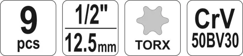 Yato dugókulcs készlet 9 részes külső Torx 1/2" E10-E24 CrV