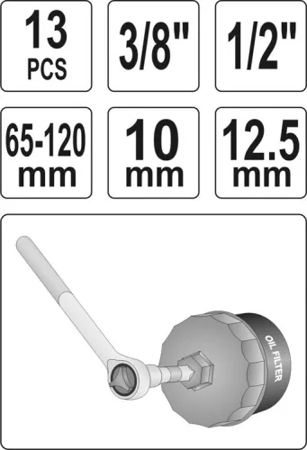 Yato olajszűrő leszedő készlet 13 részes 3/8"