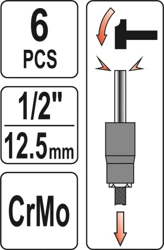 Yato törtcsavar kiszedő dugókulcs készlet 6 részes 1/2" 17-27 mm CrMo