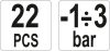 Yato vákuum- és AC-pumpa mérő készlet 22 részes -1÷3 bar