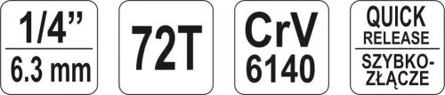 Yato racsnis hajtószár 1/4" 155 mm 72T CrV