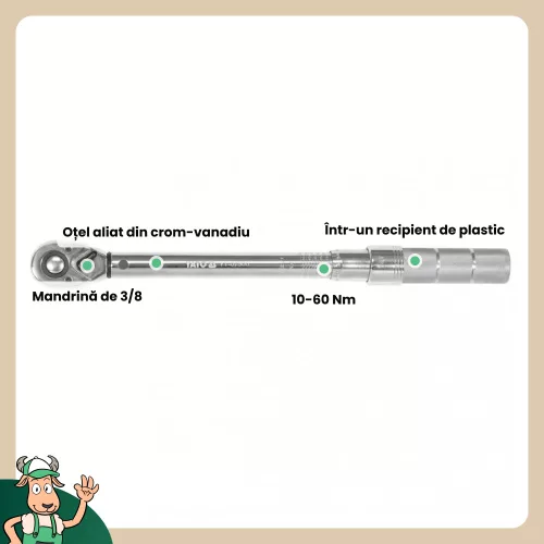 Yato nyomatékkulcs 3/8" 10-60 Nm / 378-400 mm