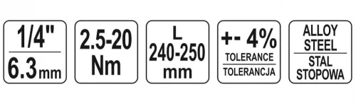 Yato nyomatékkulcs 1/4" 2,5-20 Nm / 240-250 mm