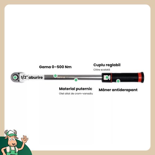 Yato nyomatékkulcs 3/4" 0-500 Nm CrV
