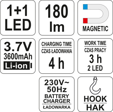 Yato akkus LED lámpa 1+ 1 LED (akku + töltő)