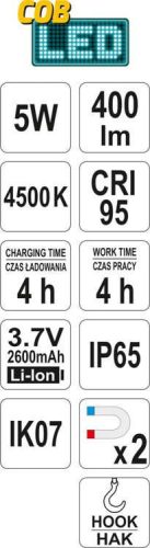 Yato akkus LED színvizsgáló lámpa 400 lumen 5 W (akku + töltő)