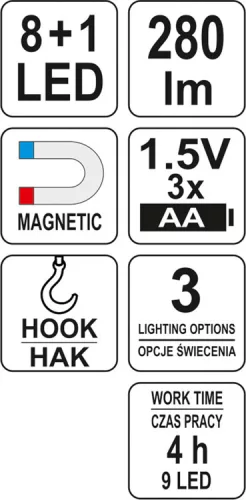 Yato elemes LED lámpa 8+1 LED