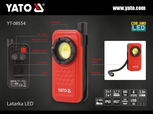 Yato akkus LED Lámpa 3 az 1 ben 600 lm