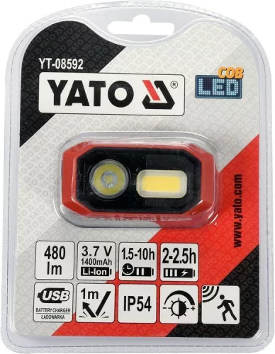 Yato akkus LED fejlámpa 480 lumen mozgásérzékelős (akku + töltő)