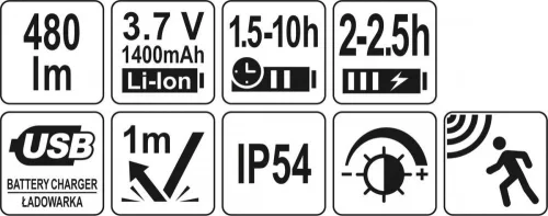 Yato akkus LED fejlámpa 480 lumen mozgásérzékelős (akku + töltő)