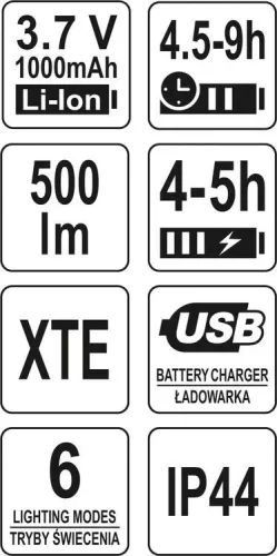 Yato akkus LED fejlámpa 500 lumen (akku + töltő)