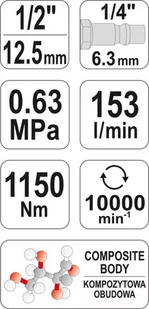 Yato légkulcs ütvecsavarozó 1/2 col 1150Nm
