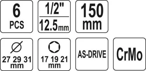 Yato alufelni dugókulcs készlet 6 részes 1/2" 17/19/21 mm CrMo