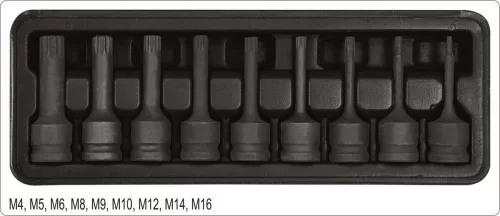 Yato gépi hosszú bit dugókulcs készlet 9 részes Spline 1/2" M4-M16 CrMo