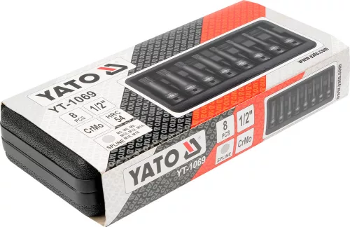 Yato gépi hosszú bit dugókulcs készlet 8 részes Spline 1/2" M5-M18 CrMo