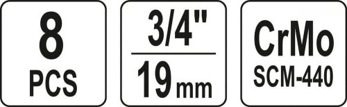 Yato gépi hosszú dugókulcs készlet 8 részes 3/4" 22-41 mm CrMo