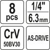 Yato Hosszú dugókulcs készlet 8 részes 1/4" 5,5-13 mm CrV