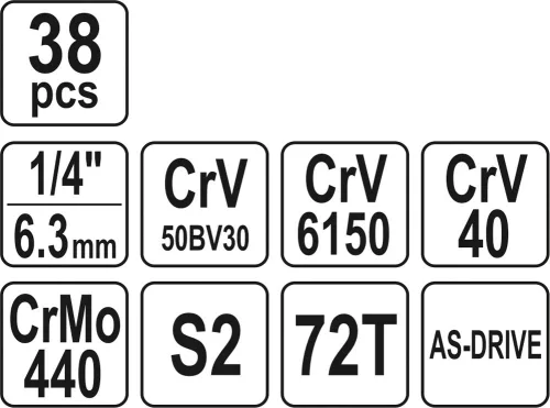 Yato dugókulcs készlet 38 részes 1/4" 3,5-14 mm CrV