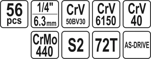 Yato dugókulcs készlet 56 részes 1/4" 4-13 mm CrV
