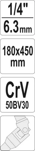 Yato t-alakú hajtókar csuklós 1/4" 450 mm CrV