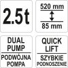 Yato hidraulikus krokodil emelő 2,5T alacsony profil, dupla dugattyú
