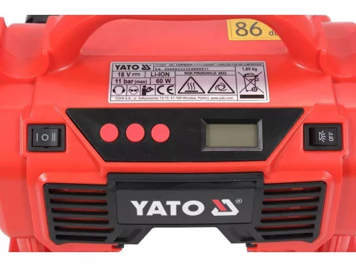 Yato akkus kompresszor 11 bar 18 V (1 x 3,0 Ah akku + töltő) + 12 V szivargyújtó