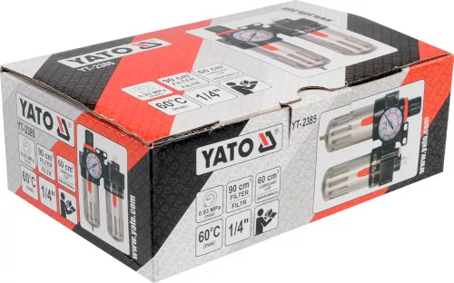 Yato pneumatikus levegő szűrő nyomásszabályzóval kenőtartállyal 1/4" 90 cm3
