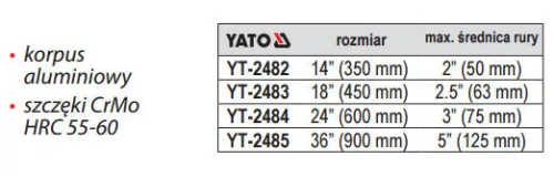 Yato egykezes csőfogó 3" 600 mm alu