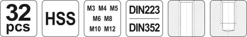 Yato menetfúró és metsző készlet (kézi) 32 részes HSS M3-M12-ig