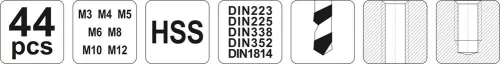 Yato menetfúró és metsző készlet (kézi) 44 részes HSS M3-M12