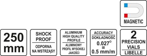 Yato trapéz vízmérték 2 libella 250 mm