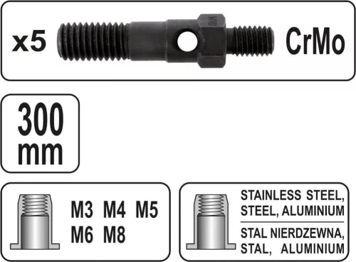 Yato szegecsanyahúzó karos M3, M4, M5, M6, M8 300 mm