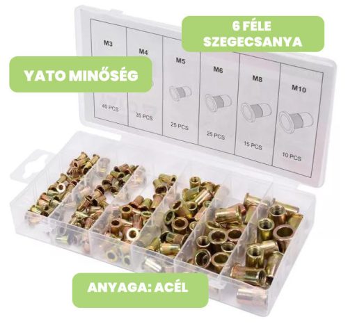 Yato acél szegecsanya készlet 150 részes