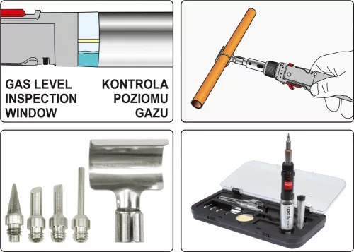 Yato forrasztópáka készlet 7 részes, bután gáz üzemű (gáz nélkül) Piezo