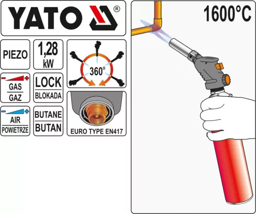 Yato gázégő pisztoly piezo 1,28kW 1600°C