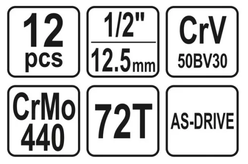 Yato dugókulcs készlet 12 részes 1/2" 10-24 mm CrV