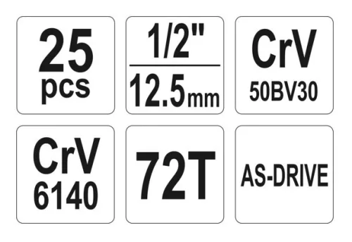 Yato dugókulcs készlet 25 részes 1/2" 10-32 mm CrV
