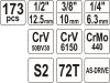 Yato dugókulcs készlet 173 részes 1/4", 3/8", 1/2" CrV