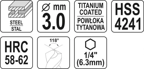 Yato fém marófúró 3 x 70 mm bit befogású HSS-TiN