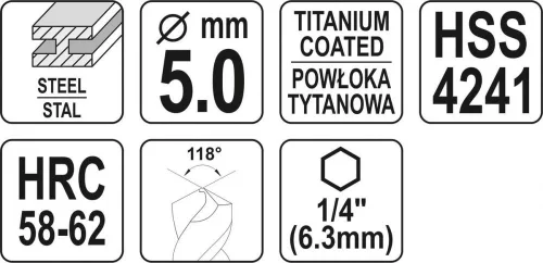 Yato fém marófúró 5 x 81 mm bit befogású HSS-TiN