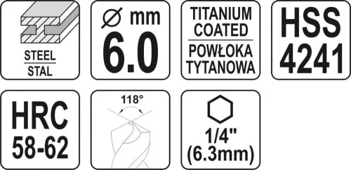 Yato fém marófúró 6 x 89 mm bit befogású HSS-TiN