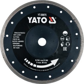 Yato gyémánt vágókorong 230 x2,0 x 10 x 22,2 mm folytonos
