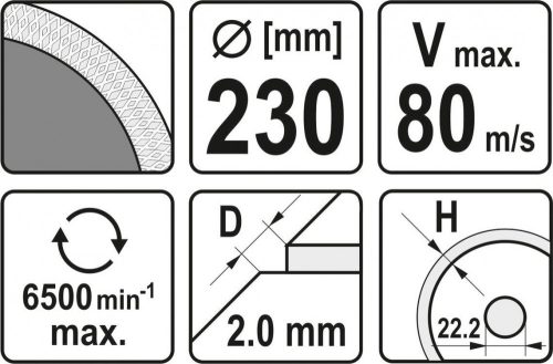 Yato gyémánt vágókorong 230 x2,0 x 10 x 22,2 mm folytonos
