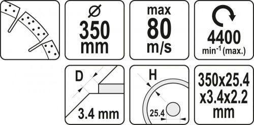 Yato gyémánt vágókorong 350 x 3,4 x 10,0 x 25,4 mm szegmentált