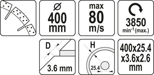 Yato gyémánt vágókorong 400 x 3,6 x 10,0 x 25,4 mm szegmentált