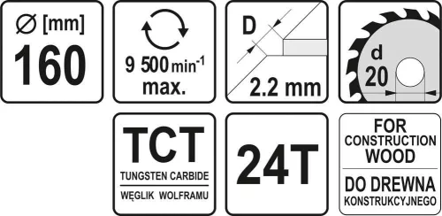 Yato fűrésztárcsa fához 160 x 20 x 1,5 mm / 24T