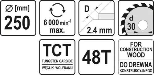 Yato fűrésztárcsa fához 250 x 30 x 1,8 mm / 48T